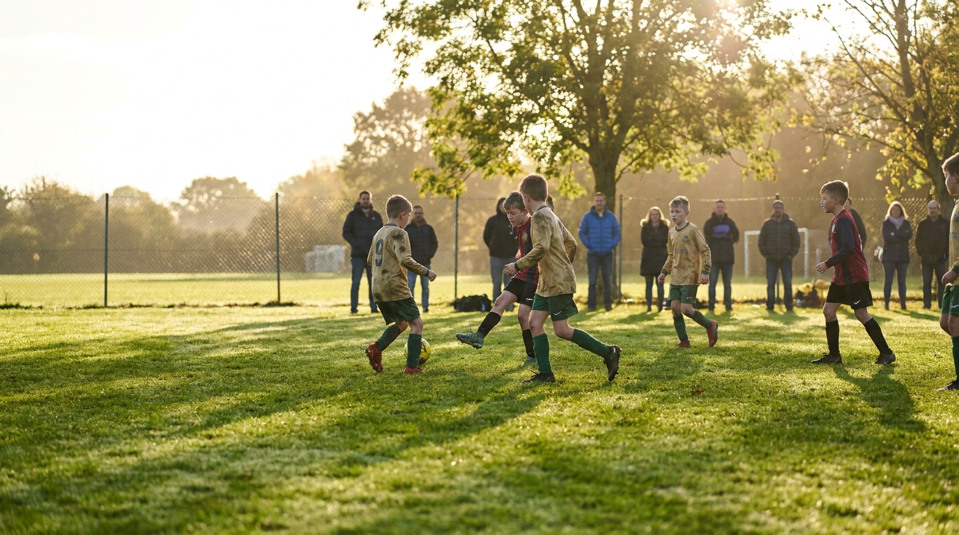 Partido amateur de fútbol infantil un sábado por la mañana